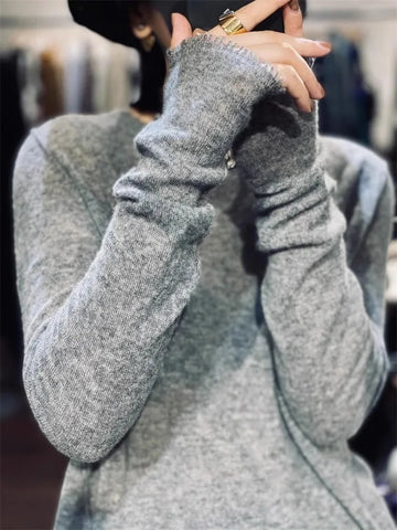 Getadme 2024 spring autumn round neck fringe cashmere sweater women's loose Korean sweater fashion woolen base shirt